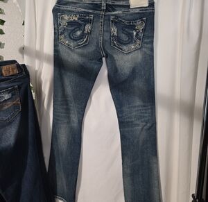 Silver Jeans Dark Blue Bootcut Jeans with Embroidered Back Pockets
